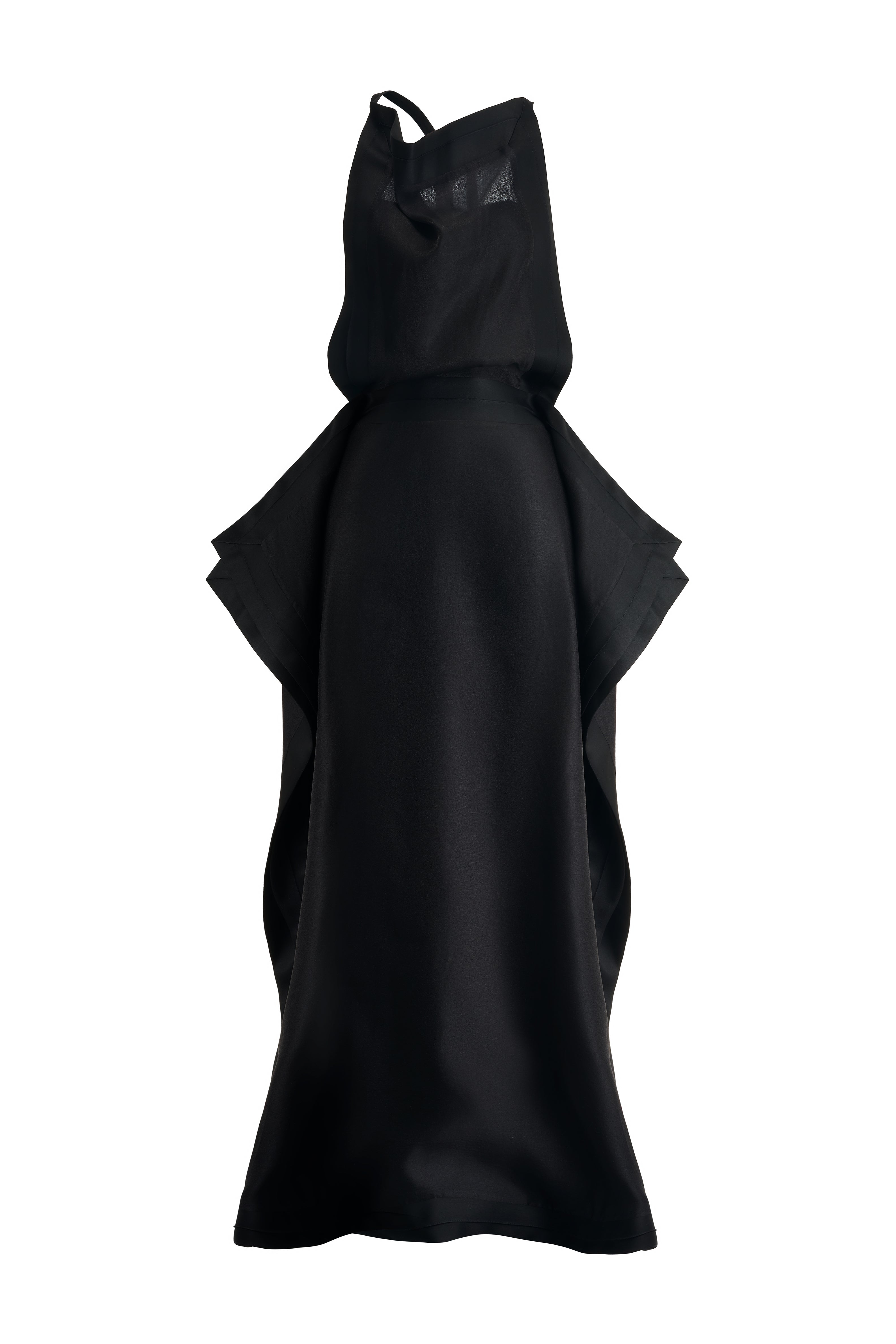 Huyen Di A-Line Panel Drape Silk Organza Maxi Dress