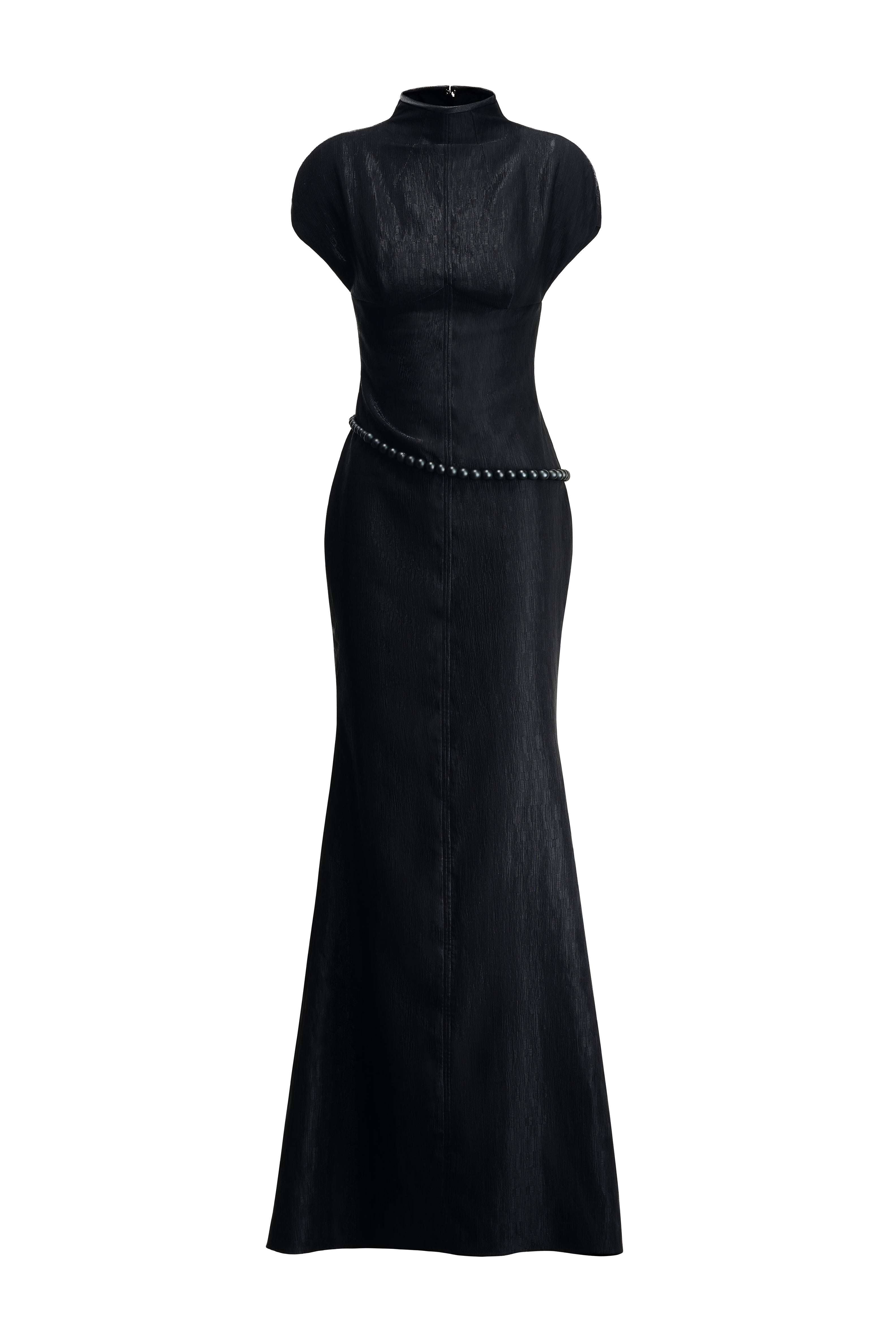 Mac Thanh Sheath High Neck Crinkle Cotton Maxi Dress