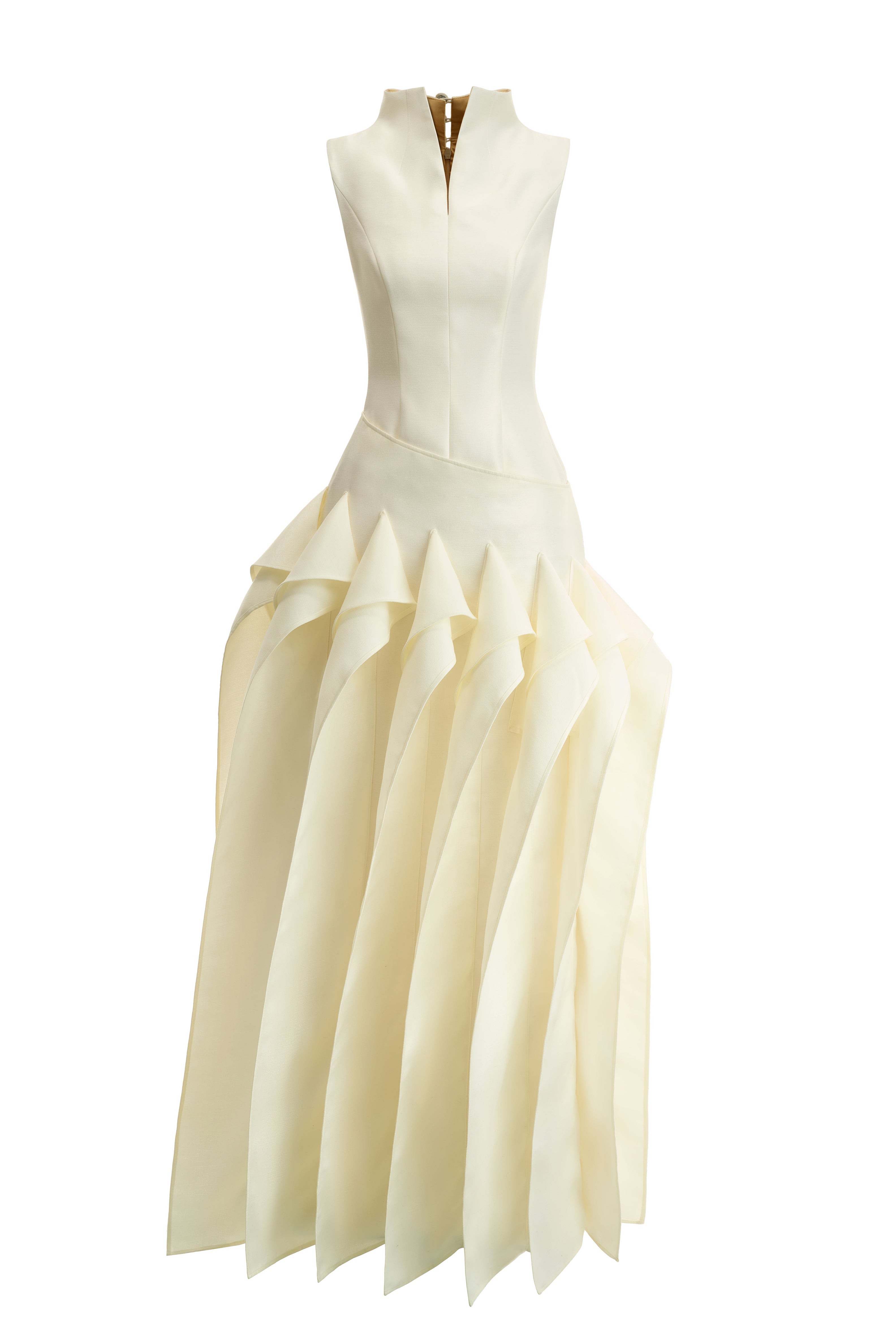 Tinh Van Layered Panels High Neck Taffeta Maxi Dress