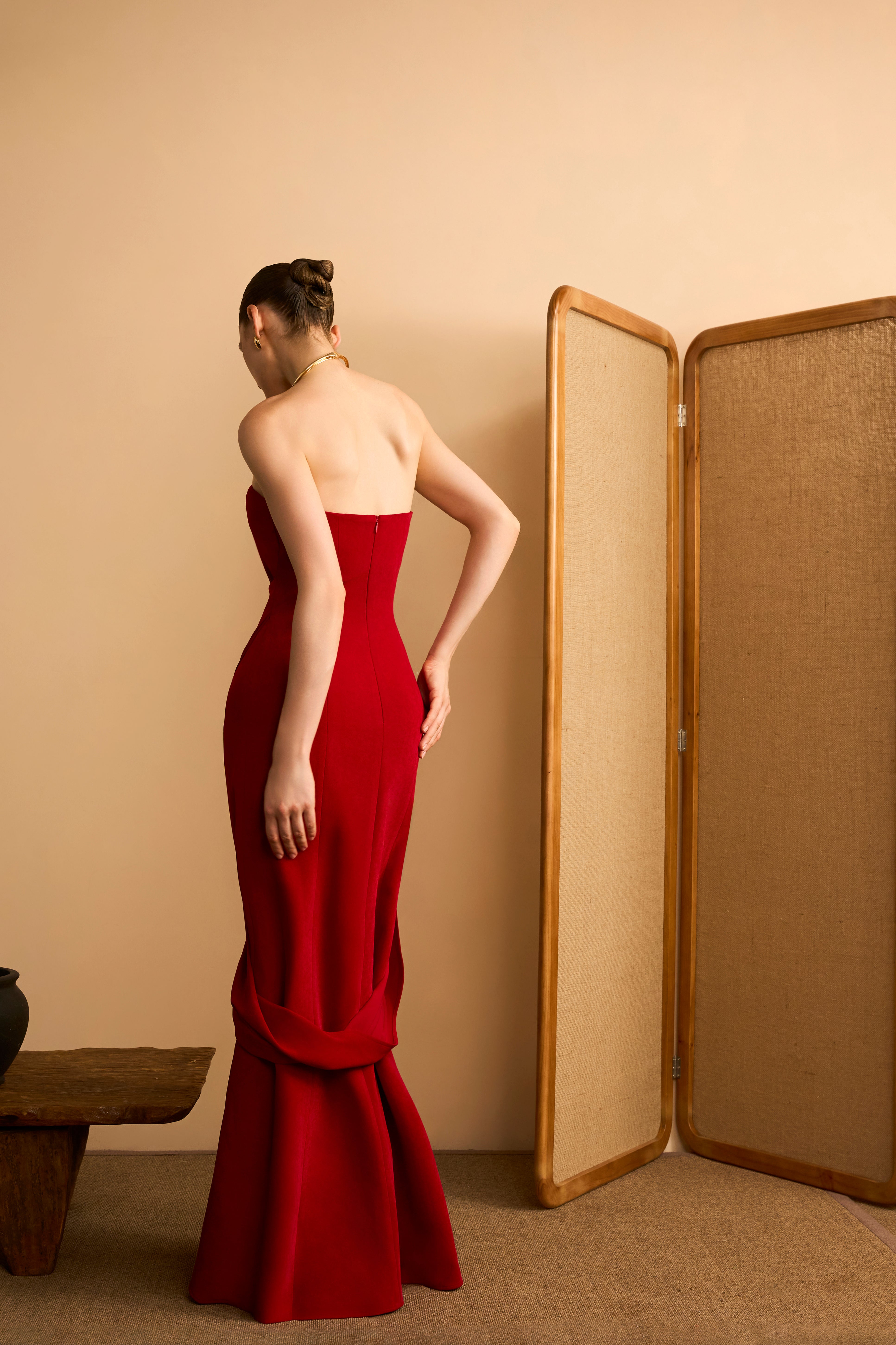 Lan Vy Mermaid Strapless Velvet Maxi Dress