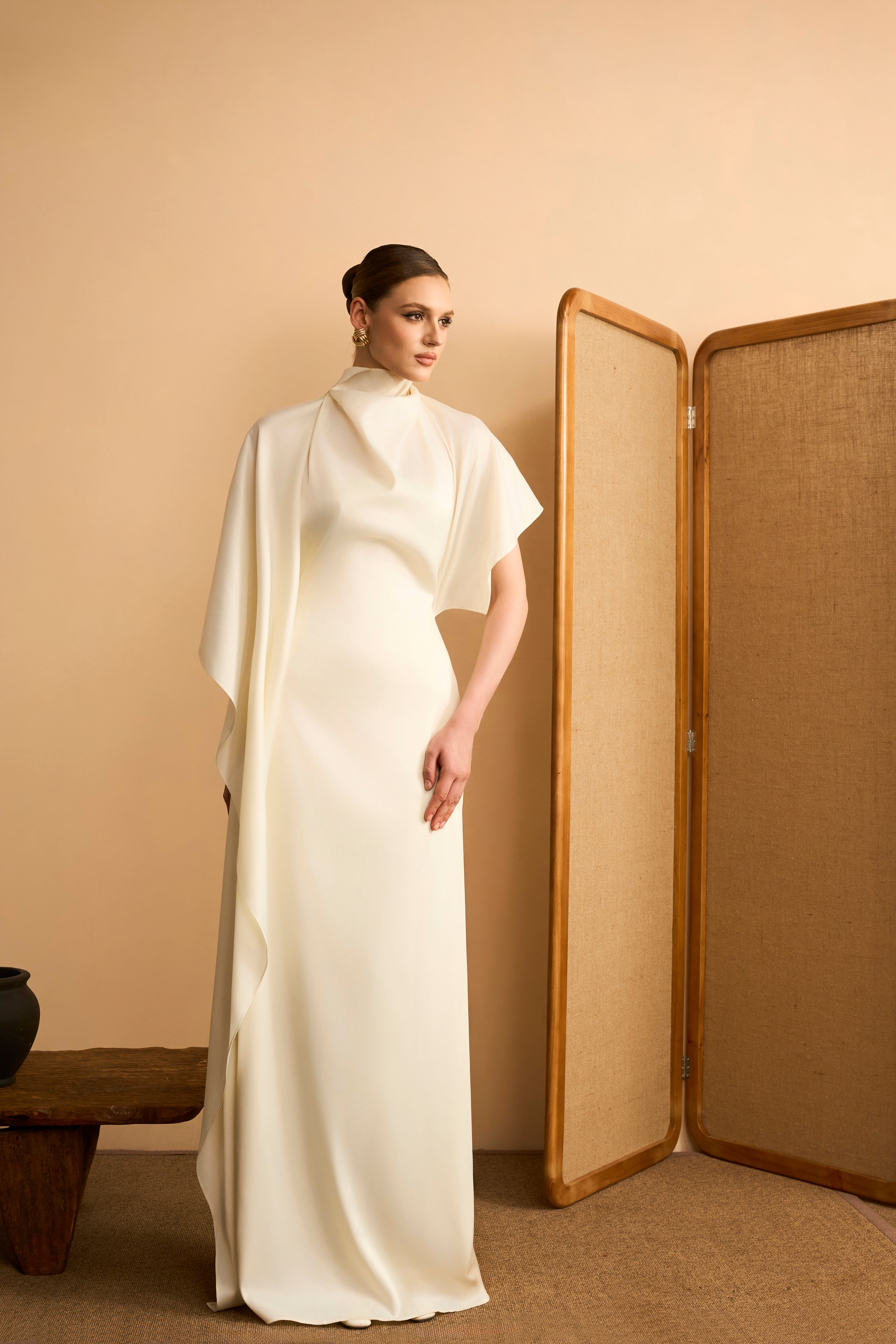 Dieu Nhu Asymmetrical Drape Satin Maxi Dress