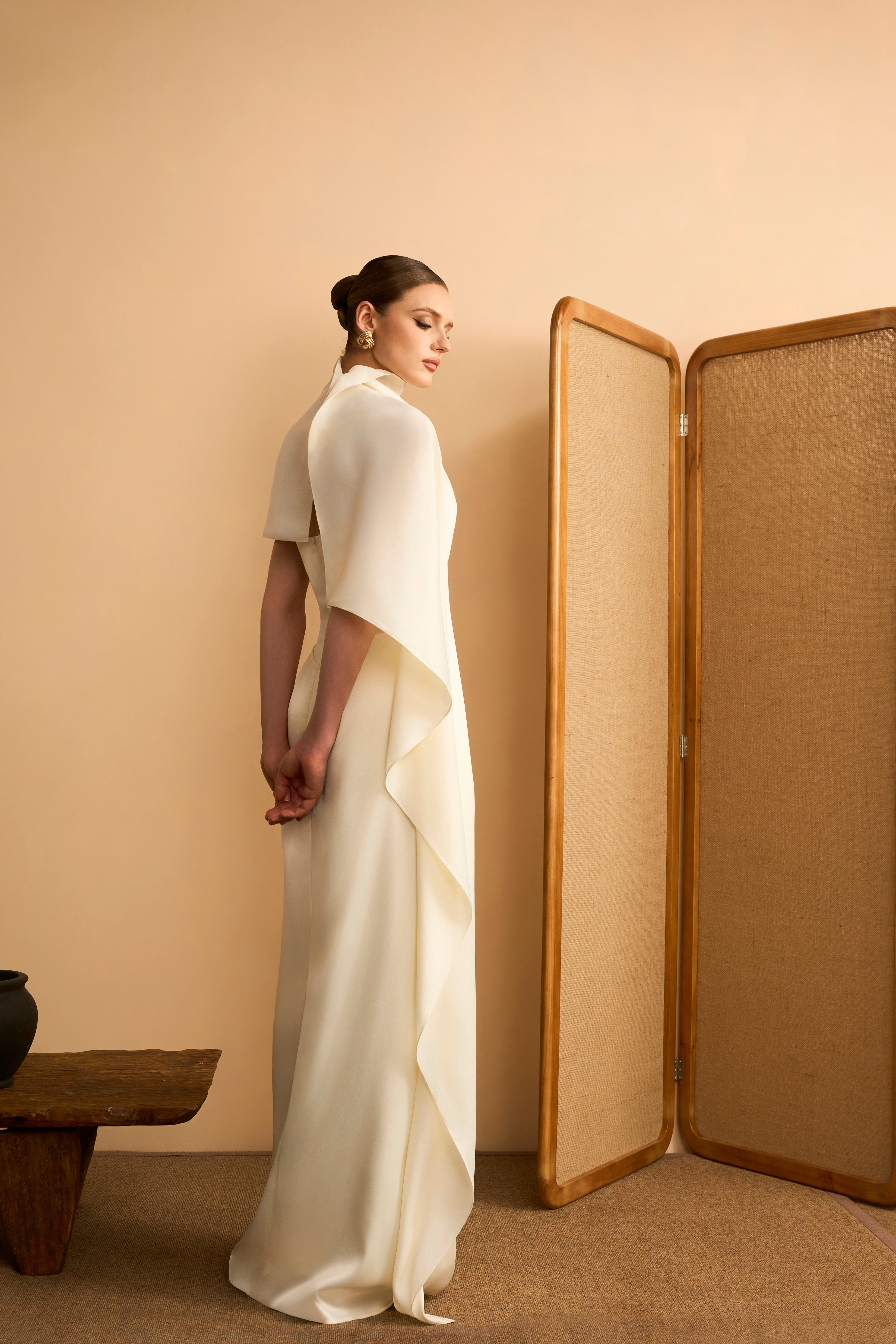 Dieu Nhu Asymmetrical Drape Satin Maxi Dress