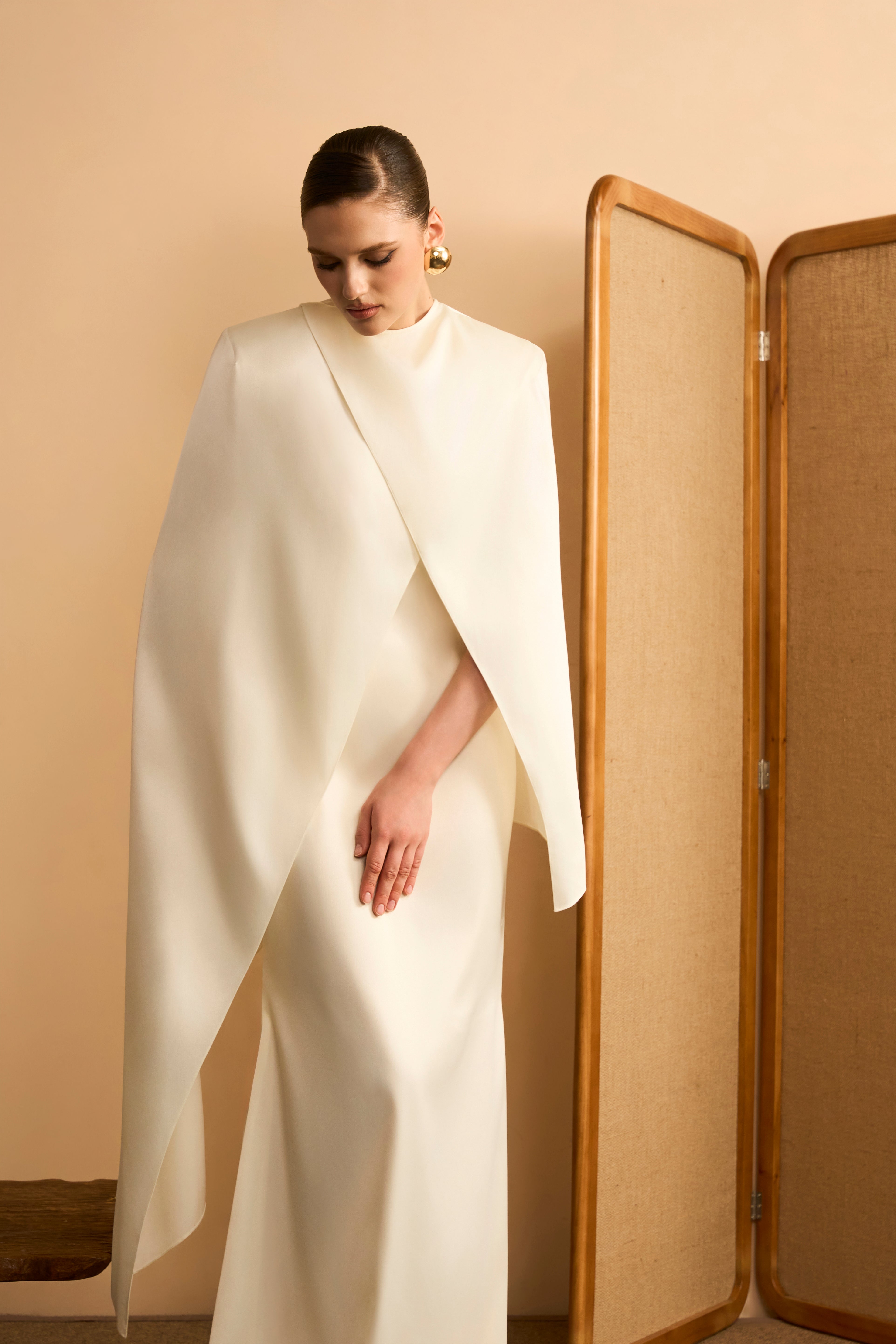 Dao Asymmetric Flowing Satin Cape