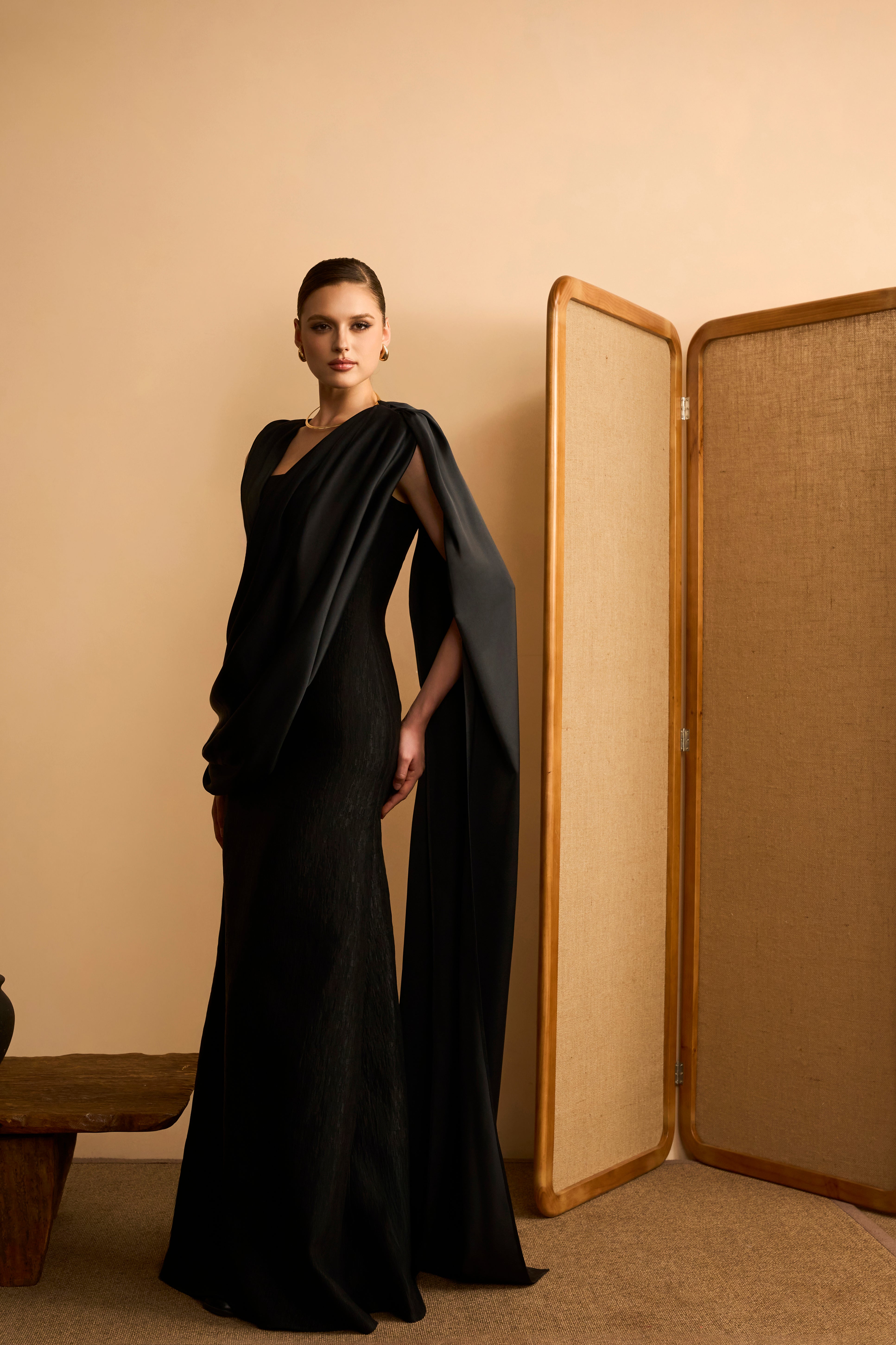 Yen Ly A-Line Asymmetric Drape Crinkle Cotton Maxi Dress