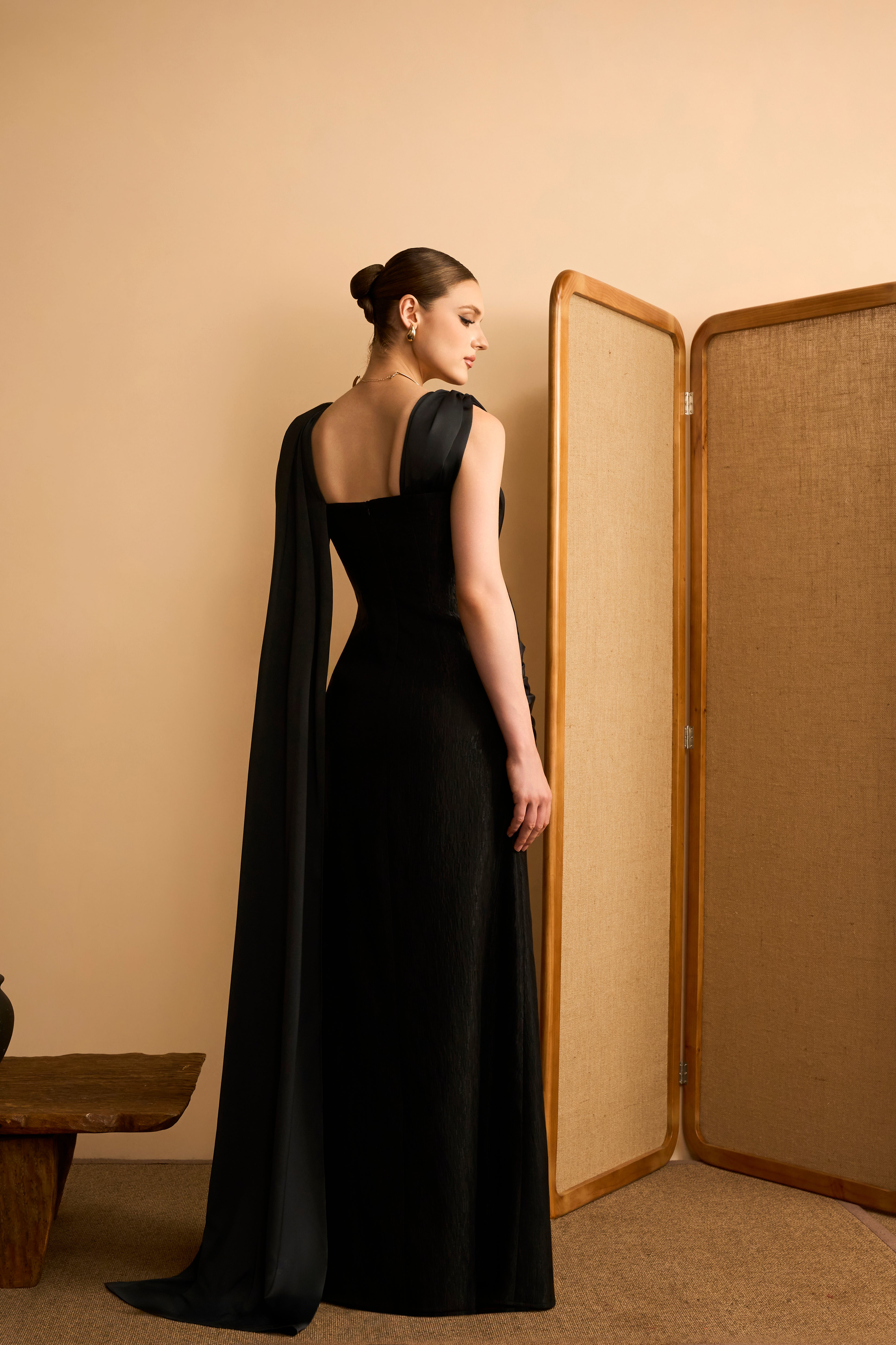 Yen Ly A-Line Asymmetric Drape Crinkle Cotton Maxi Dress