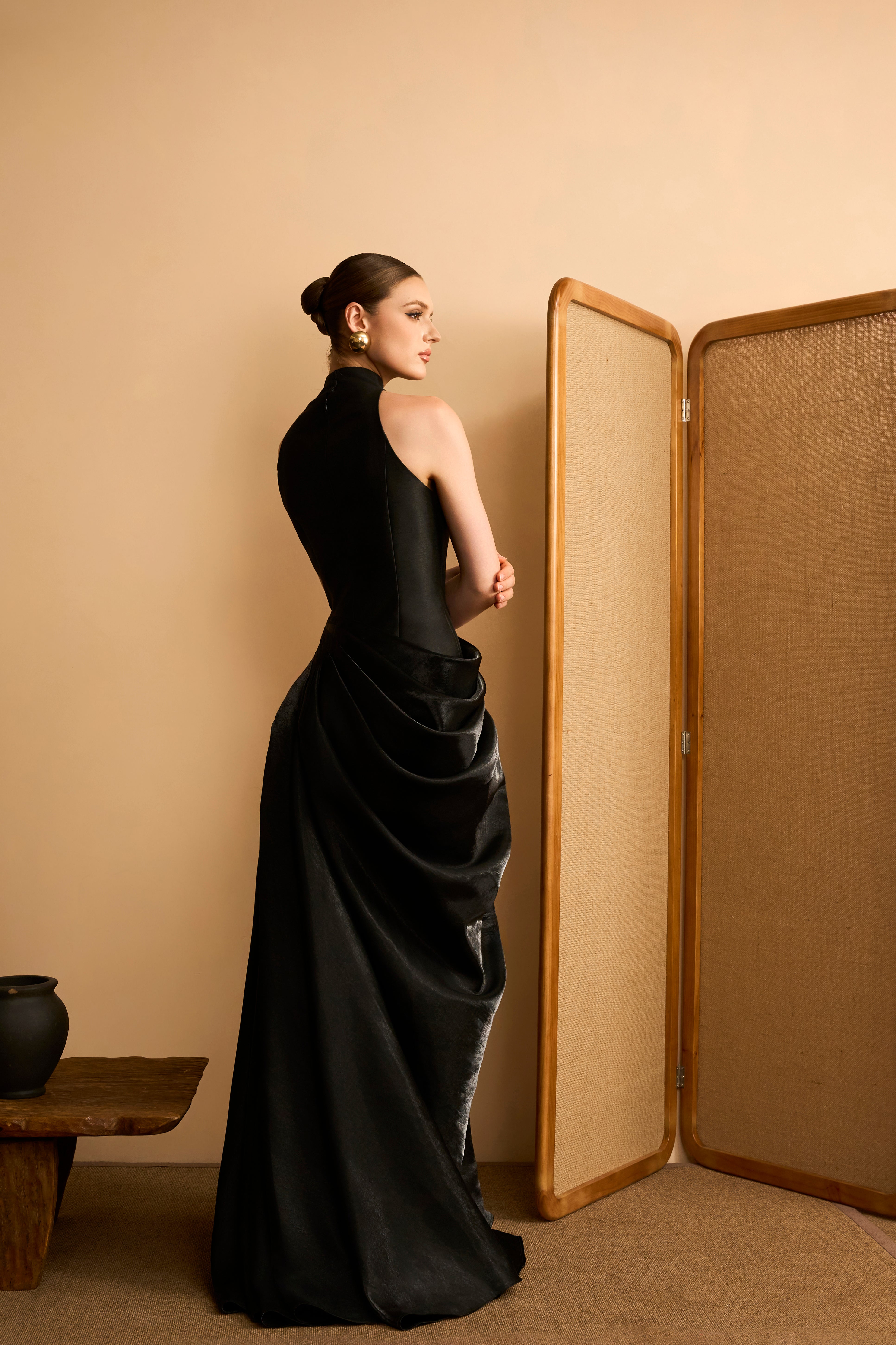 Da Huyen Voluminous Drape Taffeta & Satin Maxi Dress