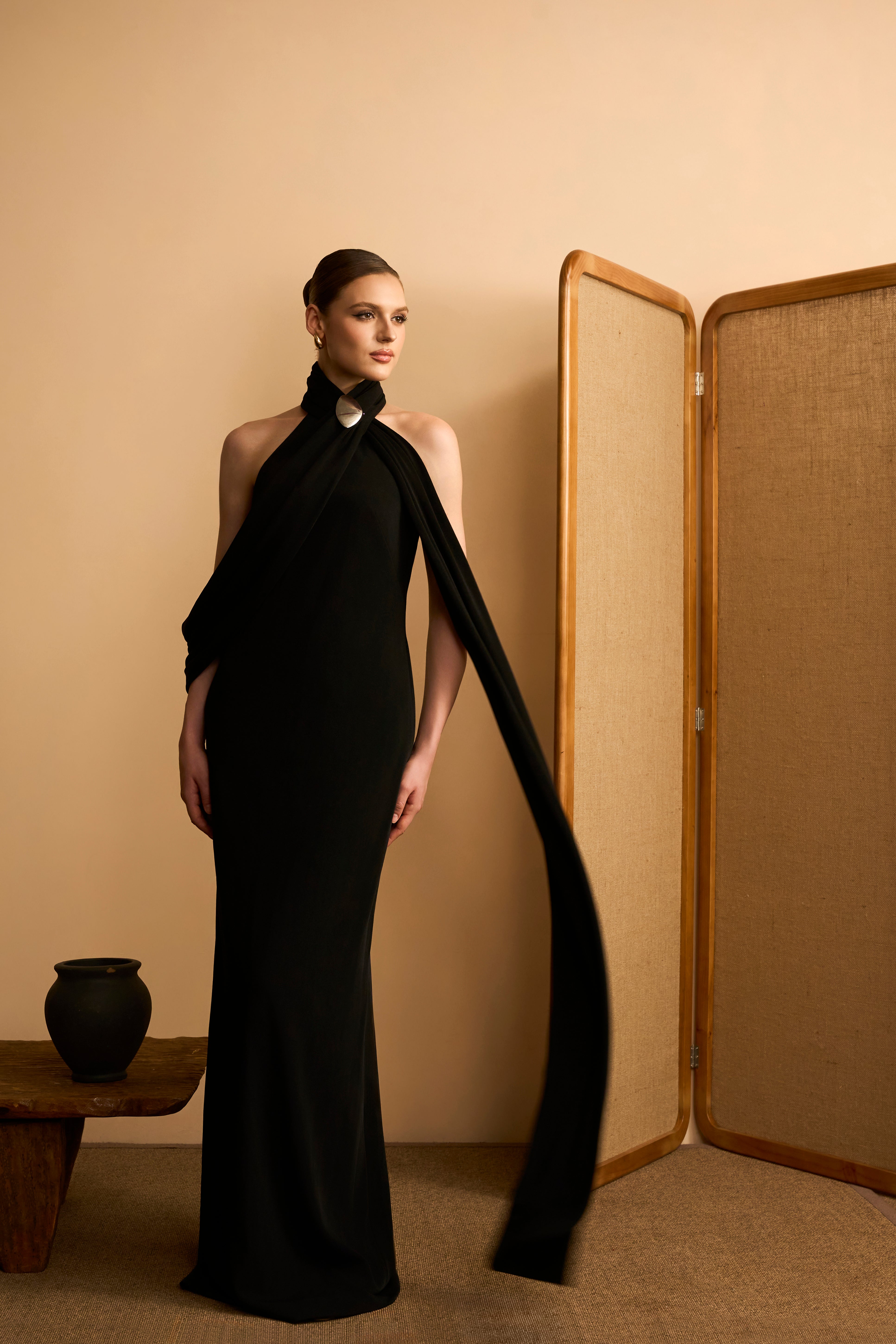 Da Minh Halter Neck Velvet Maxi Dress