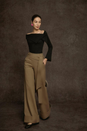 Chieu Straight Wide Leg Khaki Floor Length Pants - 