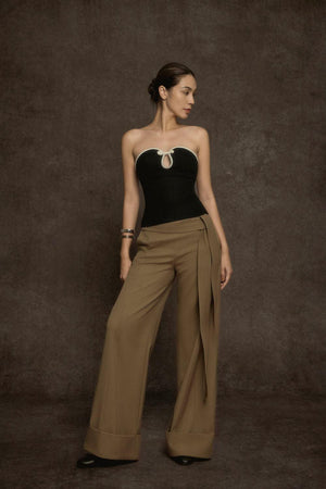 Chieu Straight Wide Leg Khaki Floor Length Pants - 