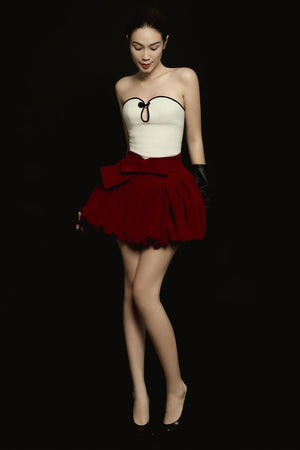 Chu Sa Balloon High Waist Velvet Mini Skirt - 