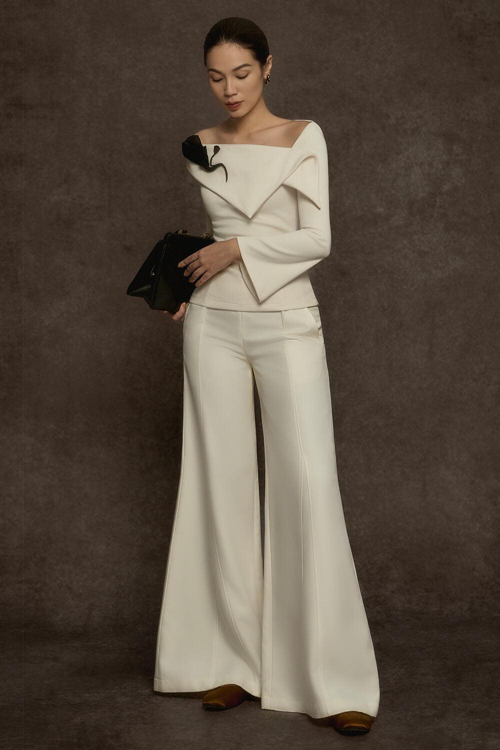 Du Flared Wide Leg Cotton Twill Floor Length Pants - 