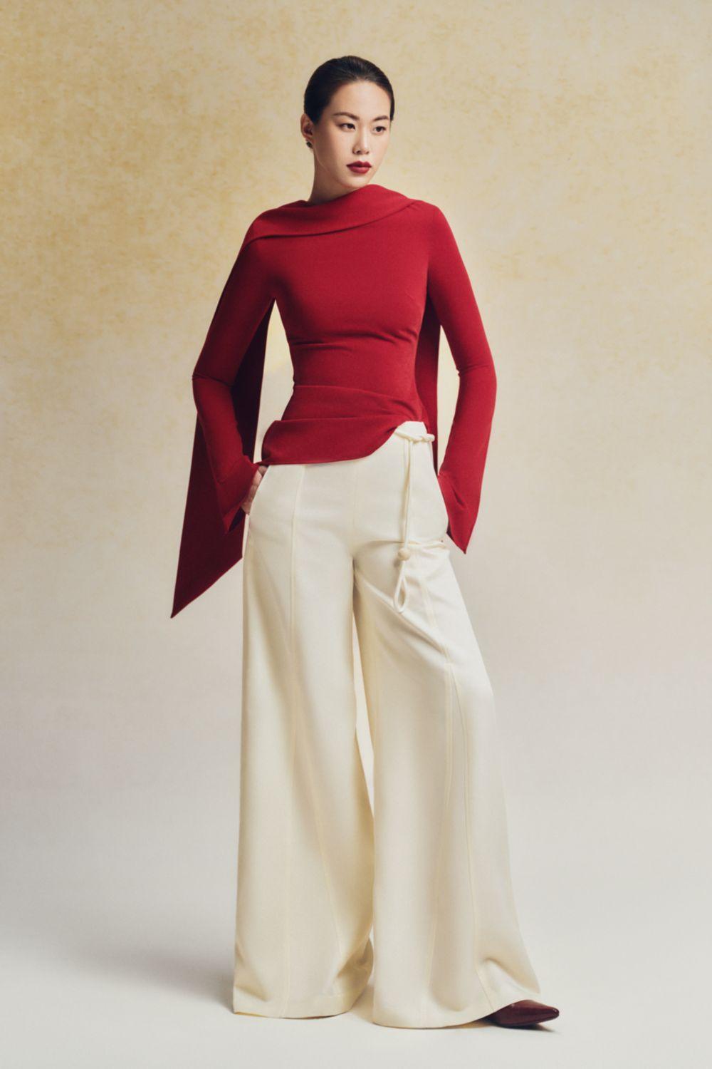 Du Flared Wide Leg Cotton Twill Floor Length Pants - 