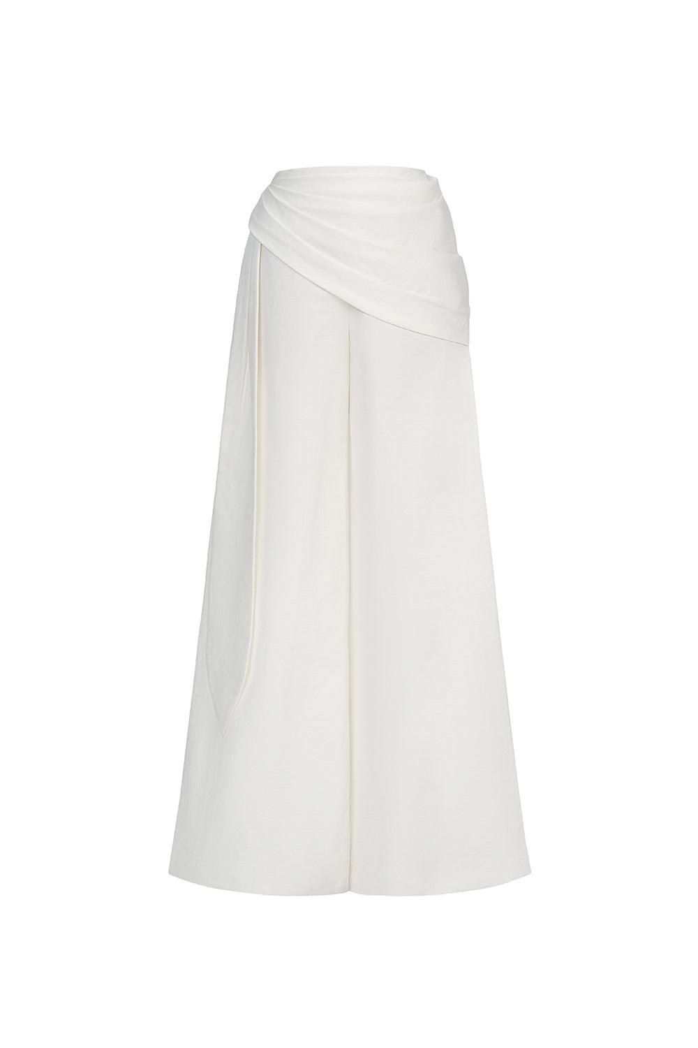 Ha Flared Waist Pleated Linen Blend Floor Length Pants - 