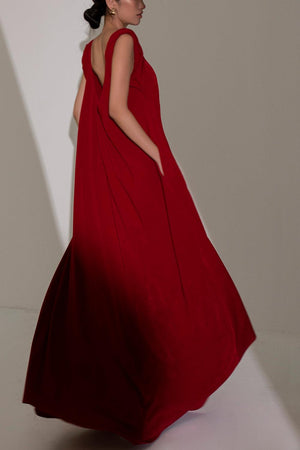 Hy Flared Strappy Velvet Floor Length Dress 