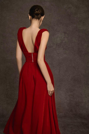 Hy Flared Strappy Velvet Floor Length Dress - 