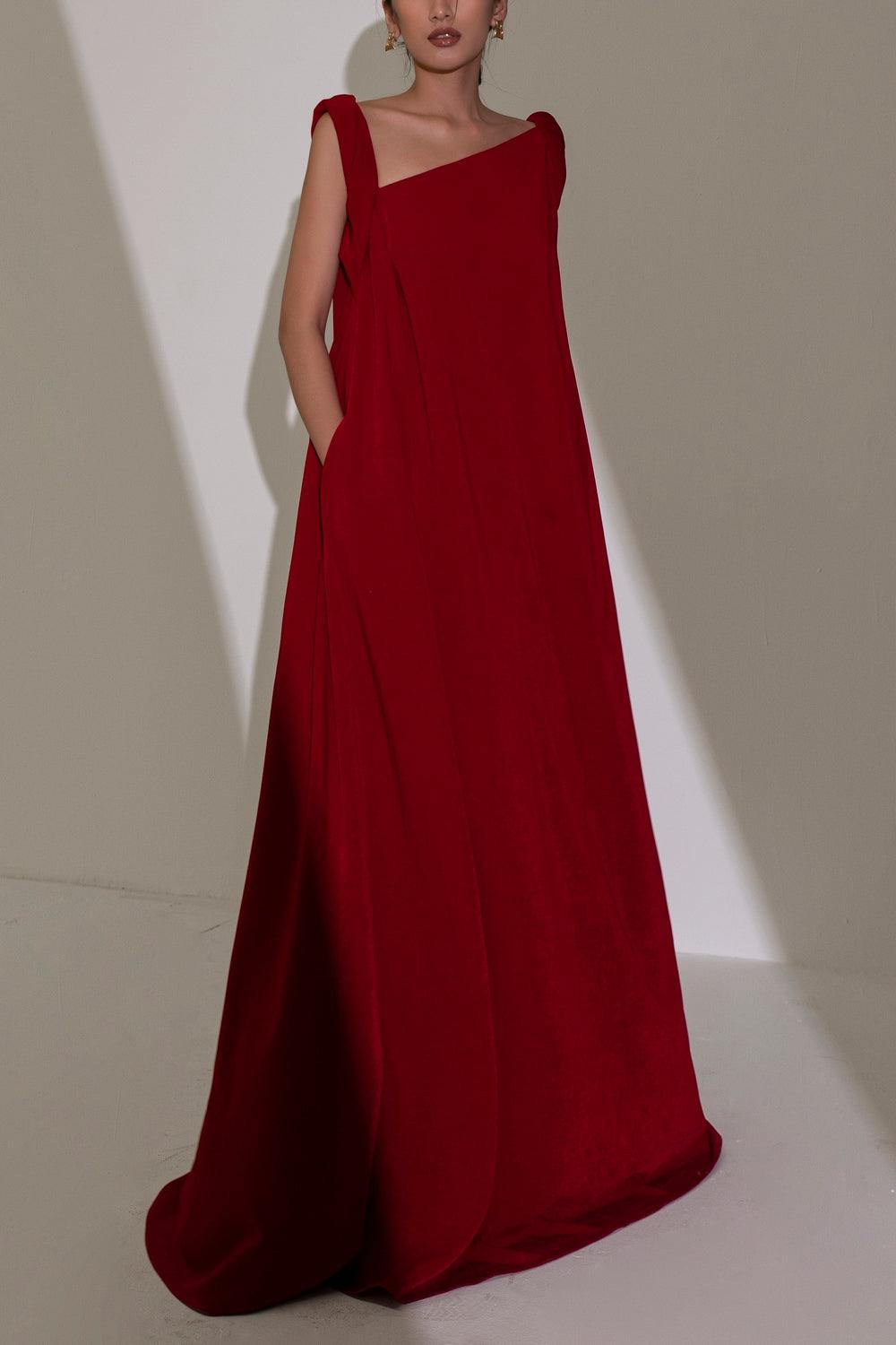 Hy Flared Strappy Velvet Floor Length Dress 