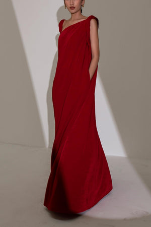 Hy Flared Strappy Velvet Floor Length Dress 