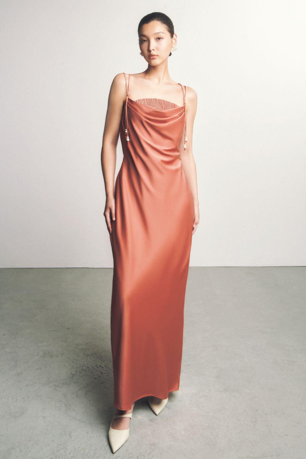 chest pleated dress Sexy Sleeveless Strap Chest Pleated Gown Dress