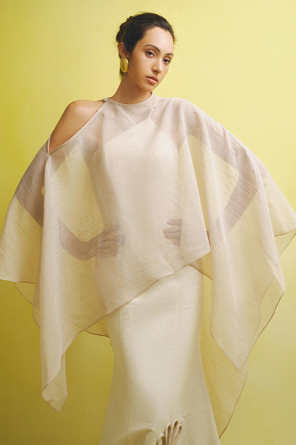 Phi Asymmetric See-Through Cotton Lawn Cape - MEAN BLVD