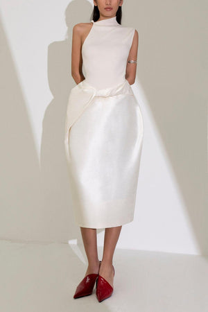 Xuyen Pegged Twisted Polished Cotton Midi Skirt 